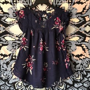 NWT Juniors navy blue shirt with flowers (size s)
